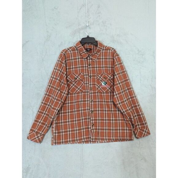 Mossy Oak Flannel Shirt Mens XL Orange Plaid Button Long Sleeve Outdoor Hunters - Picture 2 of 7